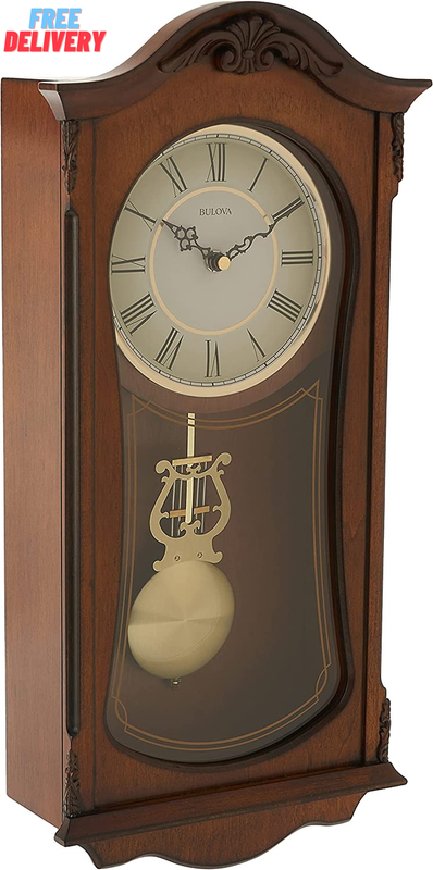 C3542 Cranbrook Wall Mount Analog Wooden Chiming Clock, Brown