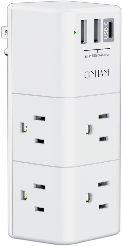 Surge Protector USB Outlet Extender - 3-Sided Multi Plug Outlet with 6 AC Space