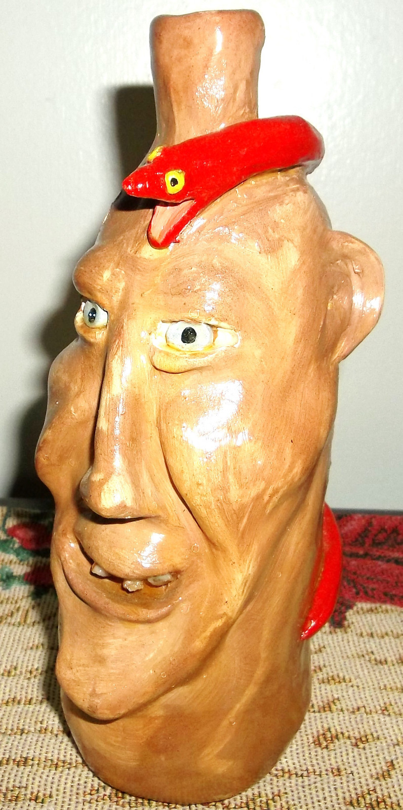 Snake Face Jug Handcrafted and Signed southern pottery