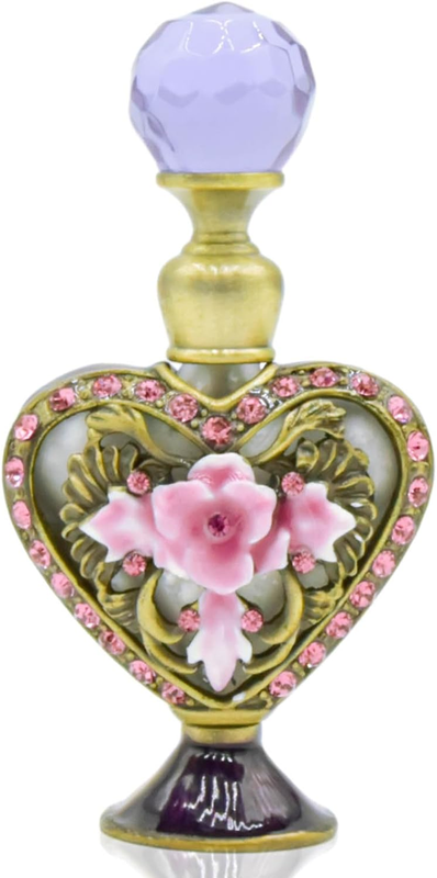 Vintage Heart Refillable Perfume Bottle Pink Jeweled Decorat