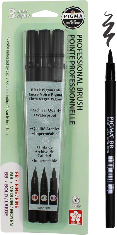 Pigma Professional Brush Pens - Archival Black Ink Pens - Pens for Lettering, Mo