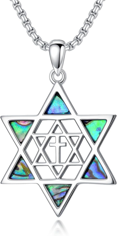 Star of David Cross Necklace 925 Sterling Silver Magen David Hexagram Necklace J