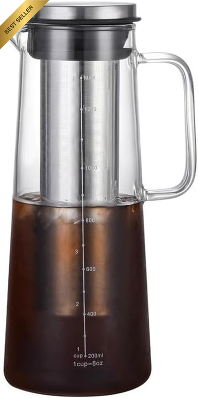 1.4L Airtight Cold Brew Glass Coffee Maker | Cold Brew Coffee Pot with Stainless