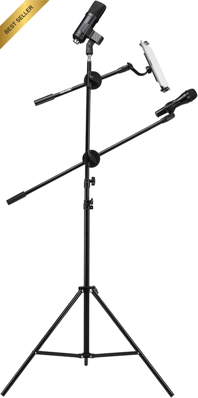 Mic Stand,  Microphone Stand with Mic Clip Holder, Collapsible and Adjustable He