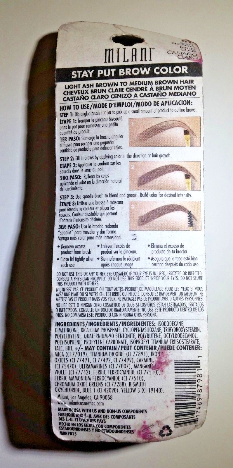 Milani Stay Put Brow Color - Waterproof Formula - Shade 01 Soft Brown