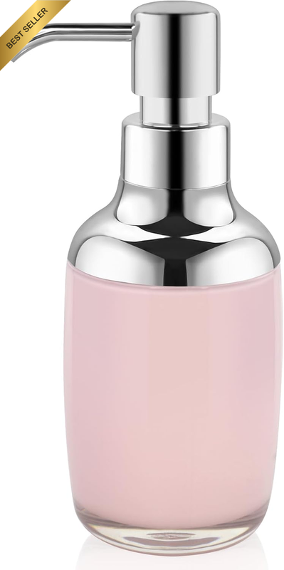Acrylic Hand Soap Dispenser,Dual-Tone Pink & Silver Refillable Pump Bottle for B