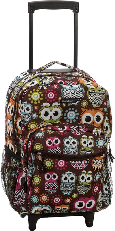 Rockland Double Handle Rolling Backpack Front Pocket W/ Organizor Owl, 17-Inch