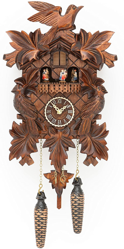 Trenkle Quartz Cuckoo Clock with Music 7 Leaves, 3 Birds TU 