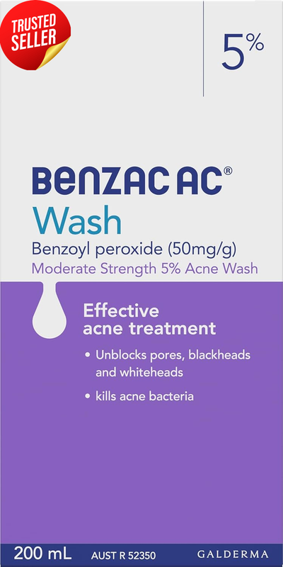 Benzac AC 5% Acne Wash 200ml Benzoyl Peroxide Cleanser