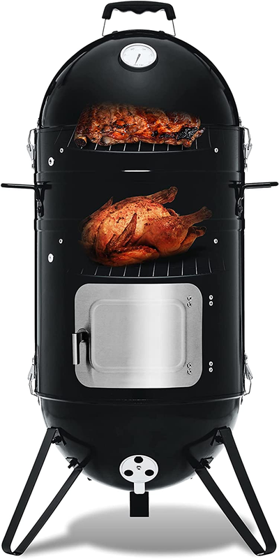 K-1 Vertical Charcoal Smoker Combo with Fish Hooks, 14-Inch,
