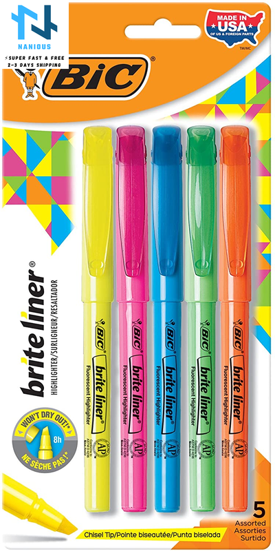 BIC Brite Liner Highlighters, Chisel Tip, 5 Assorted Colors