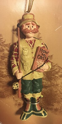 KURT S. ADLER FISHERMAN ORNAMENT. ''HOW TO CAST'' ENCHANTED FOREST. NEW ON CARD.