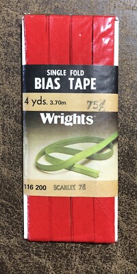 Vintage NOS Wrights Single Fold Bias Tape 4 Yds. 3.70m 116 200 Scarlet 76