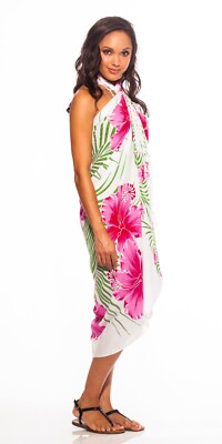 1 World Sarongs Sarong Coverup Hawaiian Sarong ''Pink / Green / White''