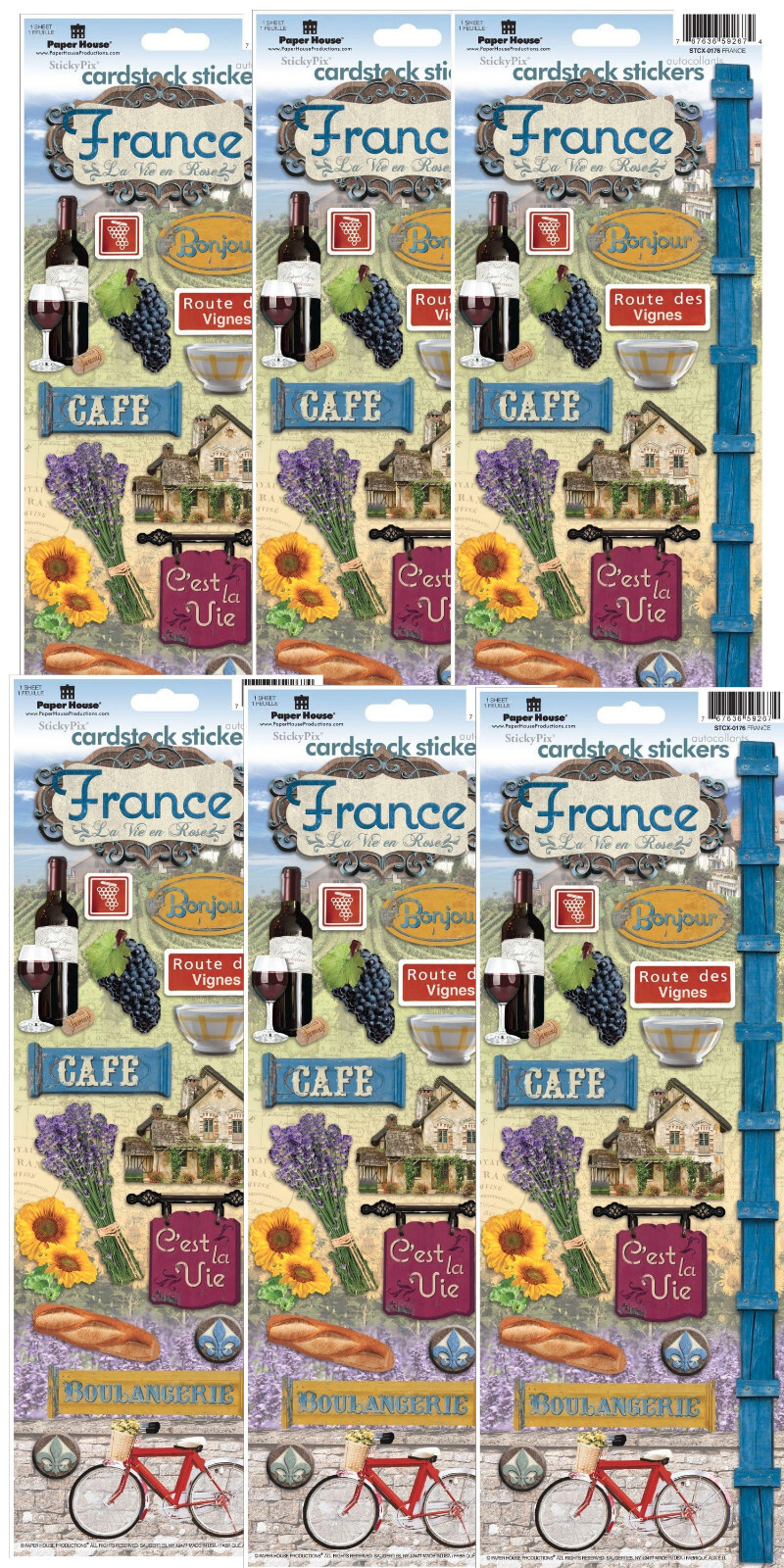 6 Paper House France Scrapbook Sticker Sheet Wine Grapes Lavender C'est la Vie