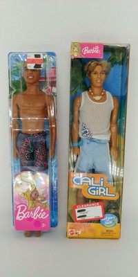 Lot of 2 Dolls: Barbie Steven Play Beach #DWK07 & Cali Girl Ken Surf Boy #C6464