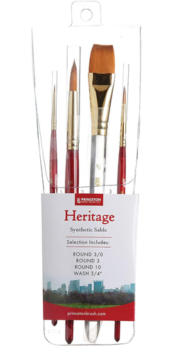 Princeton Heritage 4050 Series Synthetic Sable Watercolor Paint Brush, Set of 4