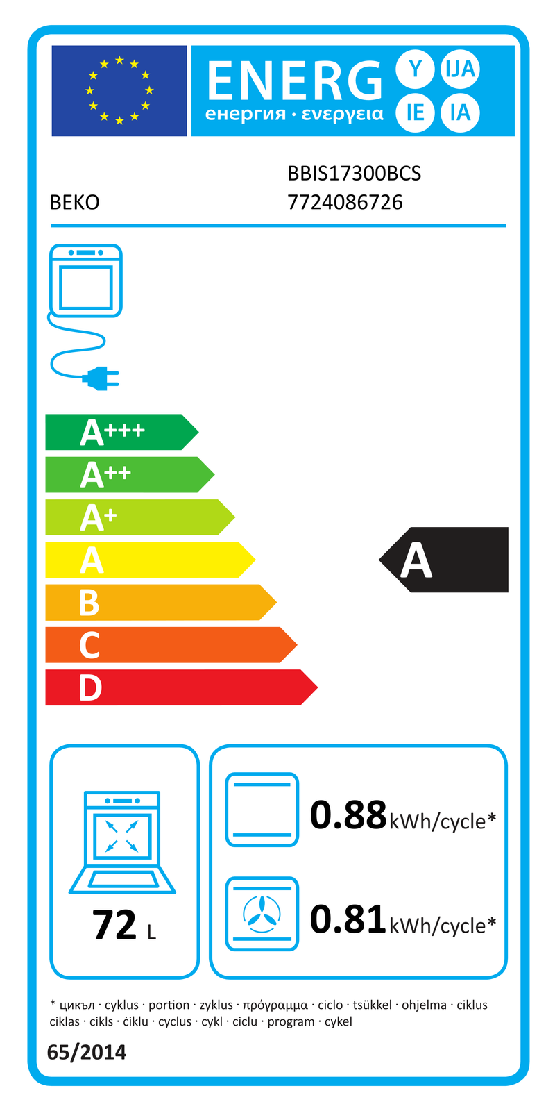 EEK:A auf einer Skala von A+++ bis D ist das Rating A