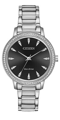 Citizen Women's Crystal Eco Drive Silver Stainless Steel Watch 36 MM FE7040-53E