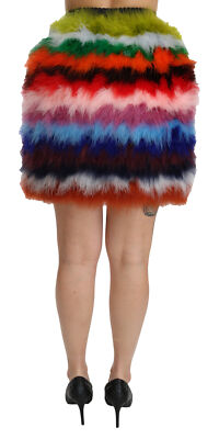 Pre-owned Dolce & Gabbana Skirt Feather Red Blue High Waist Mini It36/us2/xs Rrp $2600 In Multicolor