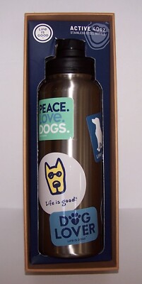 Life Is Good Active 40 oz Stainless Steel Bottle Sticker Collage Dog Lover