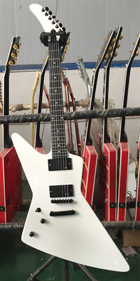 Left Handed White 6 String Electric Guitar Solid Body Mahogany Body Black Part