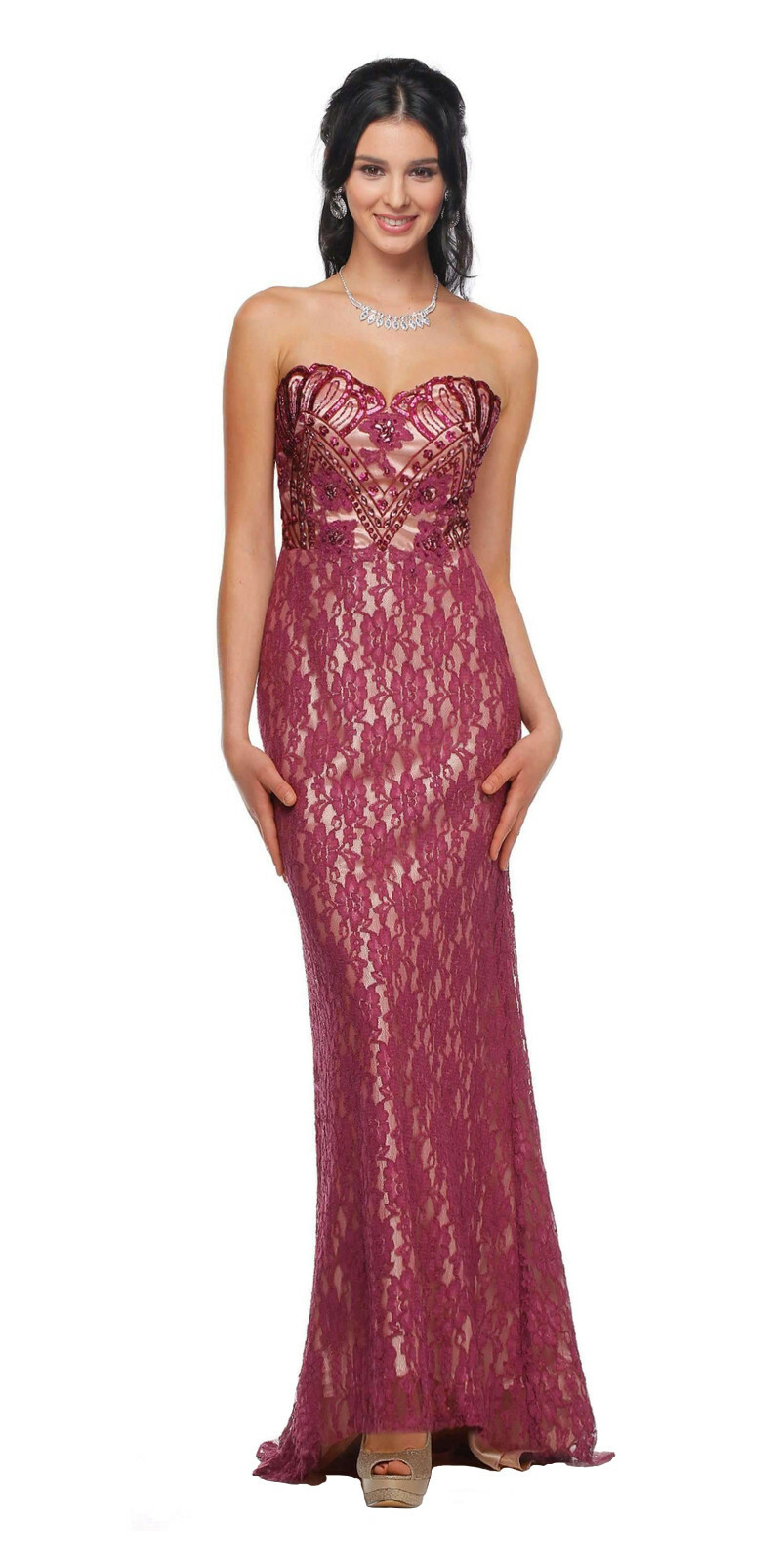 Pre-owned Designer Sale Vintage Lace Evening Gown Formal Strapless Long Prom Dress Under