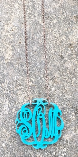 Monogrammed Turquoise Color Pendant On Sterling Silver Chain Necklace