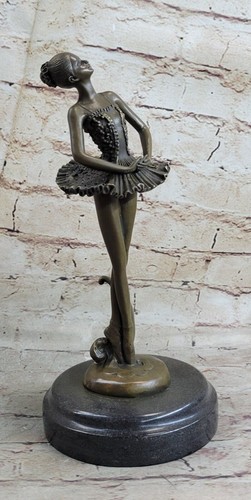 Large Signed Art Deco Tall Ballerina Dancer by Milo Bronze Sculpture Statue Gif