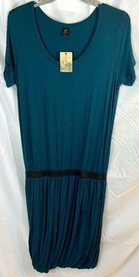 NWT New PERUVIAN CONNECTION Viridian Blue-Green Twist T-Shirt Bubble Dress L