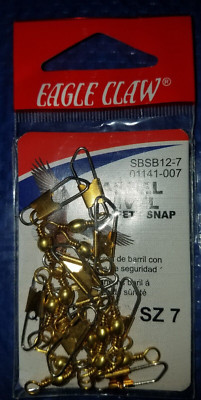 x2 NEW/sealed Eagle Claw size 7 Brass Barrel Swivel w/ Snap 12 pieces 01141-007