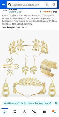 YADOCA 6 Piece Greek Goddess Gold Costume Accessories Set | from Amazon NEW