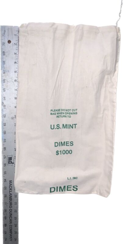 Vintage U.S. Mint $1000 Dimes Bank Money Coin Bag Canvas