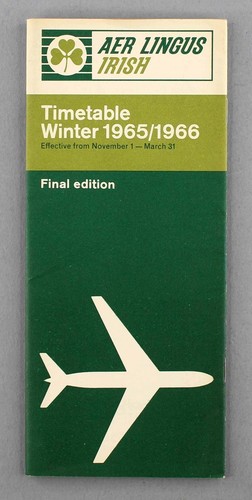 AER LINGUS AIRLINE TIMETABLE WINTER 1965/1966 FINAL EDITION IRISH IRELAND