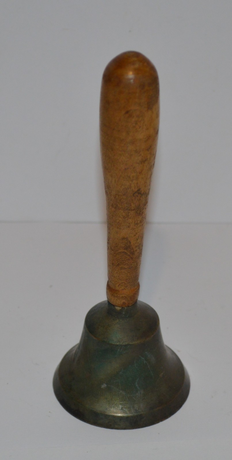 Vintage brass school dinner bell wood handle