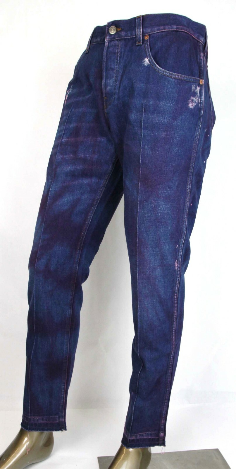 Pre-owned Gucci Men's Dark Blue/pink Stone Washed Distressed Denim Us 36 475254 4403
