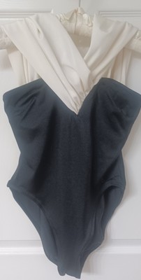 Vtg Yves Saint Laurent Maillots de Bain One Piece Swimsuit Black & Ivory  Size 8