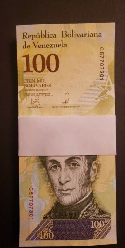 Bundle of 25 pcs  Notes from Venezuela 100000 Bolivares Circulated 