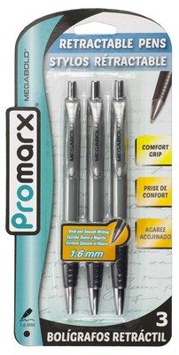 	Megabold Retractable Ballpoint Pens with Comfort Grip 1.6 Mm Black 3 Count	