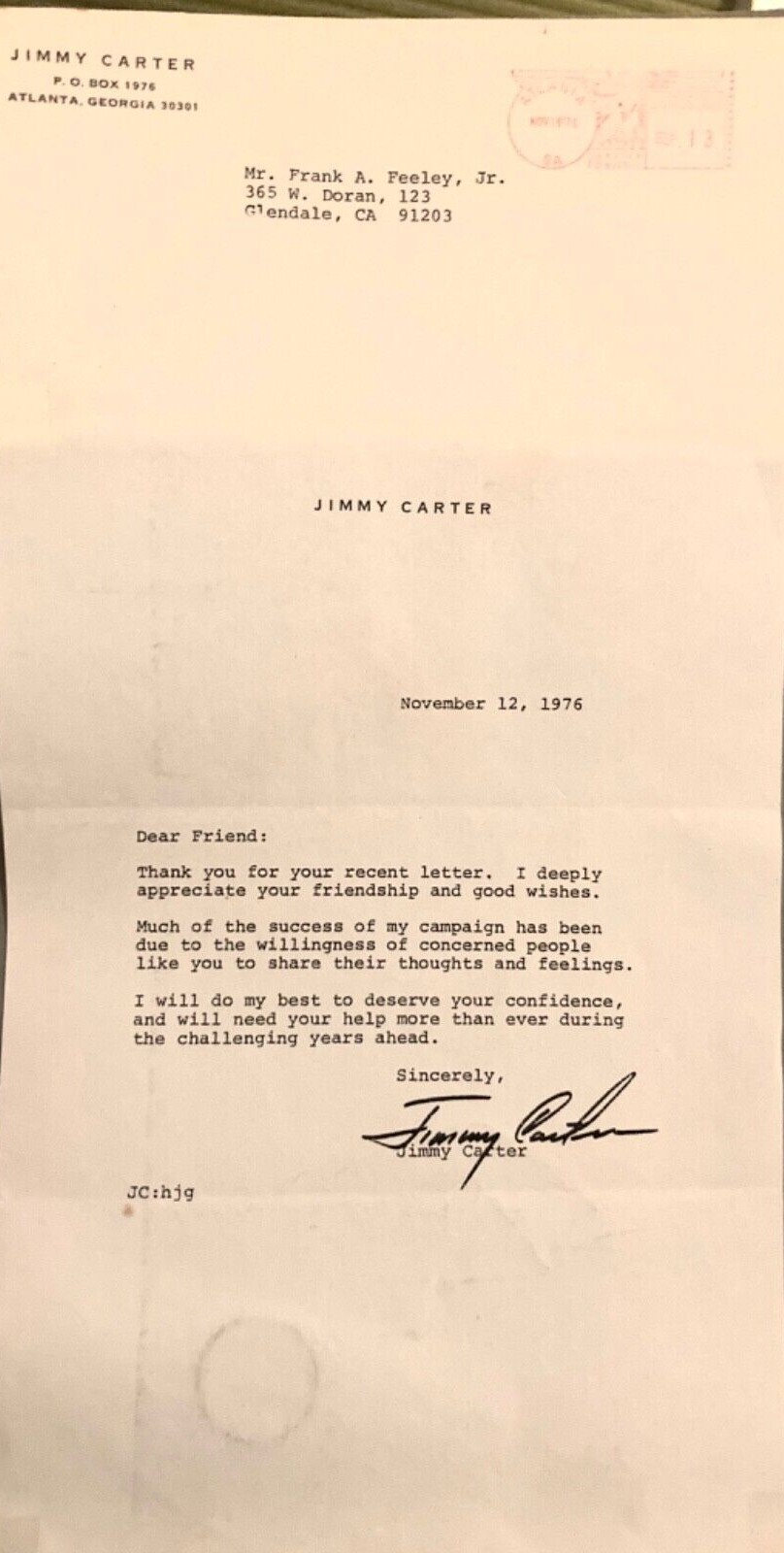 カーター大統領 直筆サイン 証明書付き JIMMY CARTER AUTO 本 Jimmy Carter Signed Carter Center Typed Letter Full