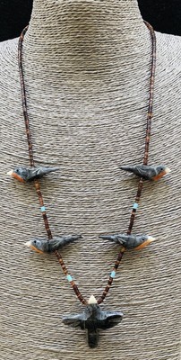 Matt Mitchell Gray Jasper Robin Bird Fetish Heishi Bead Necklace