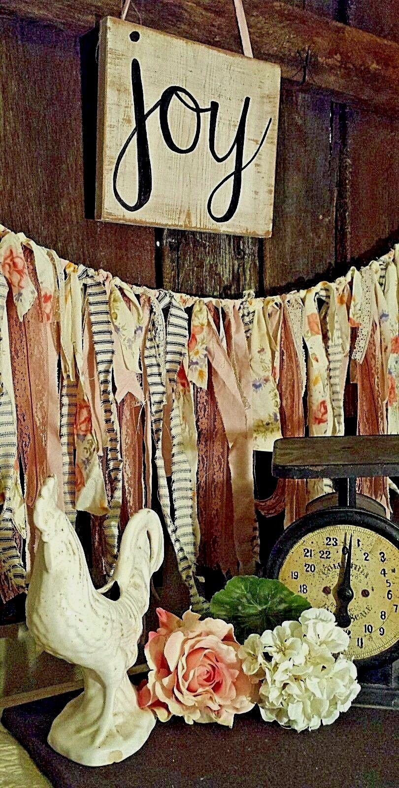 #242 Lace Rag fabric garland Shabby Wedding curtain Easter nursery spring gray