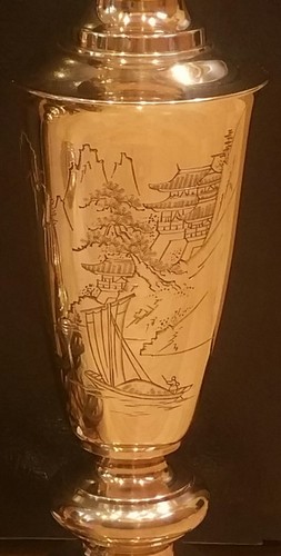 VTG RARE Japanese Asian Pagoda Engraved Brass Lamp Set of 3 Work Clean