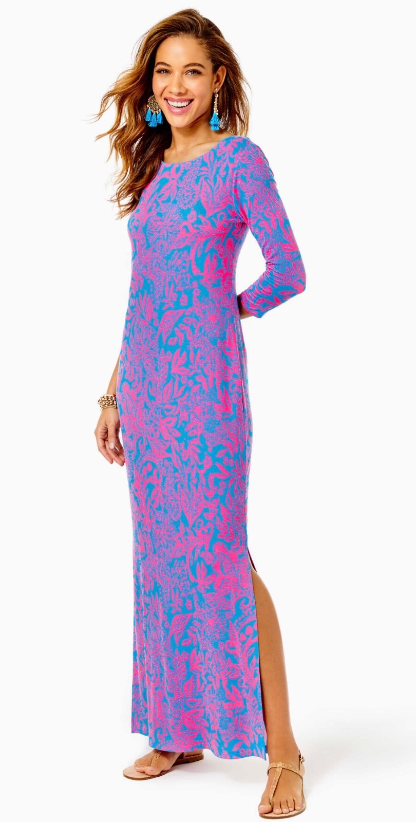 Pre-owned Lilly Pulitzer Morgann Maxi Aura Pink Leaf An Impression Size Xl In Multicolor