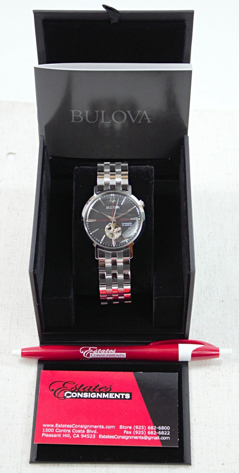 Pre-owned Bulova 96a199 Automatic Black Dial Stainless Steel Men's Watch