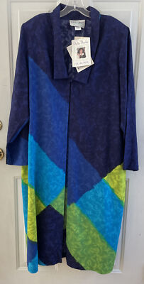 Vintage Delta Burke Colorful Blue Long 100% Rayon Robe Size 1X New With Tags