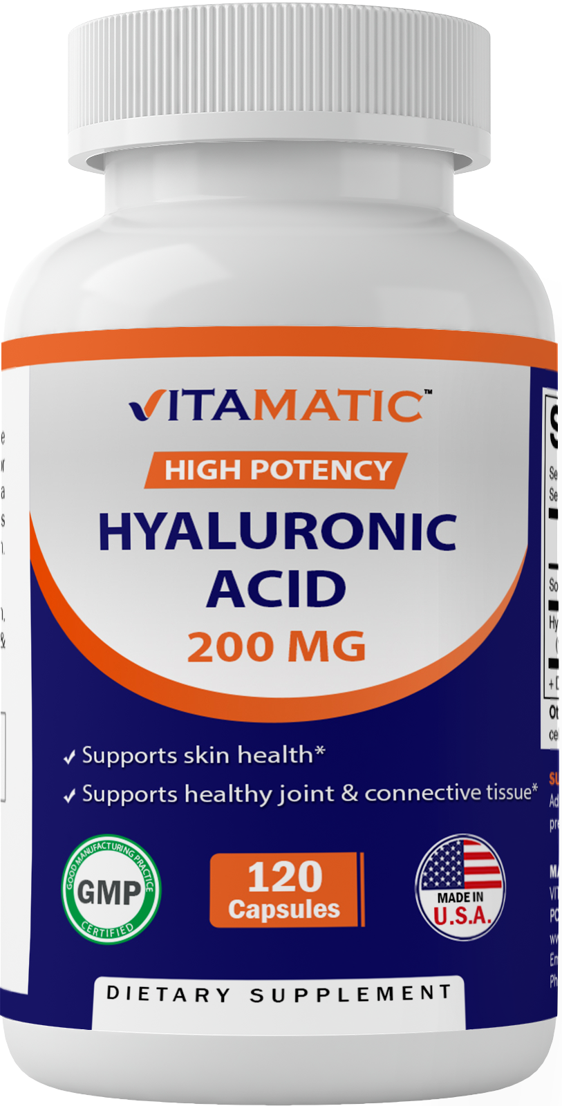 Vitamatic Hyaluronic Acid Supplements 200mg 120 capsules Supports