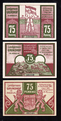 GRUNDHOF in ANGELN - GERMANY NOTGELD   - 3 x 75 PFENNIG