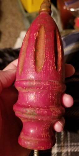 4 FINIALS  wood lathe turned vintage  top chippy shabby chic red patina paint