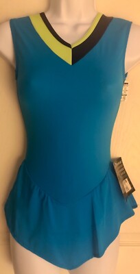 GK ICE FIGURE SKATE LADIES X-SMALL TURQUOISE MATTE TRICOT V-NECK TANK DRESS AXS